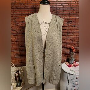 Light Olive green/gray Sleeveless Open Front Cardigan
